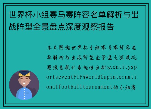 世界杯小组赛马赛阵容名单解析与出战阵型全景盘点深度观察报告